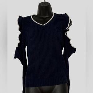 VENUS Navy V-Neck Cold Shoulder Sweater